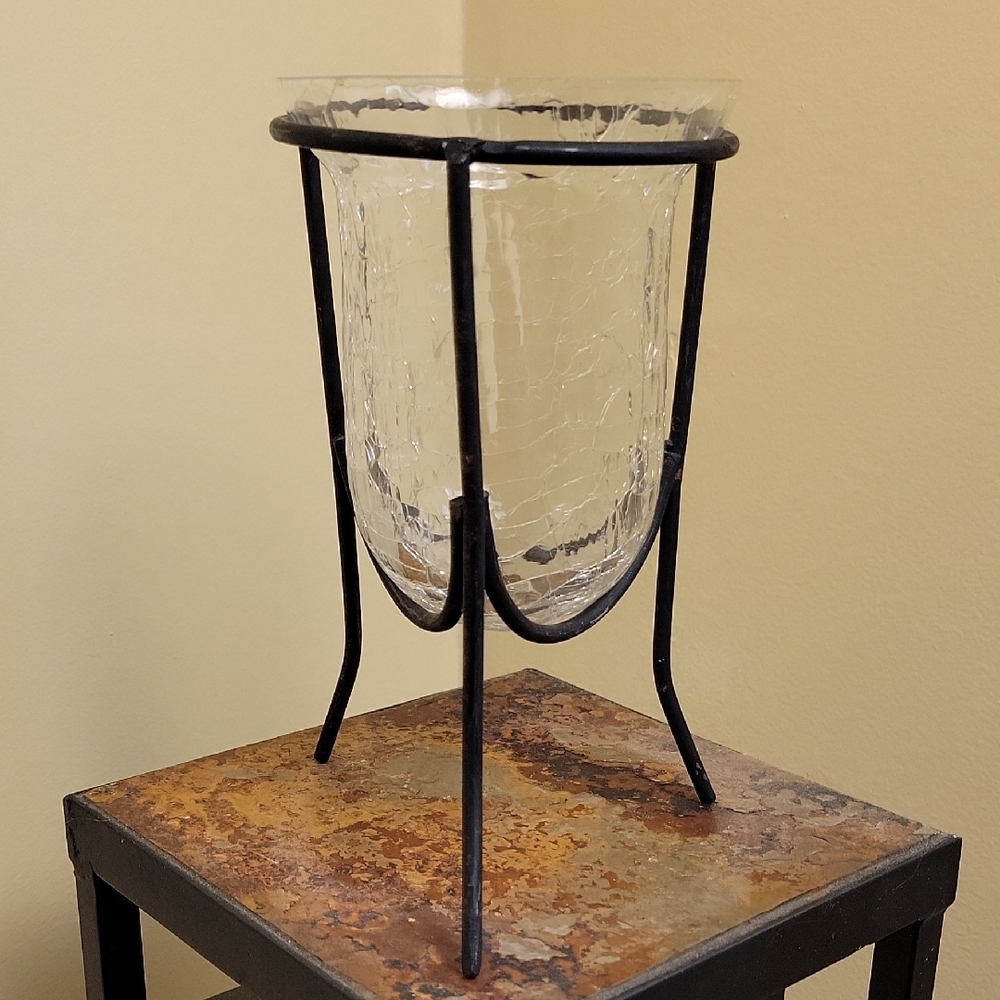 Glass Vase with Black Metal Stand